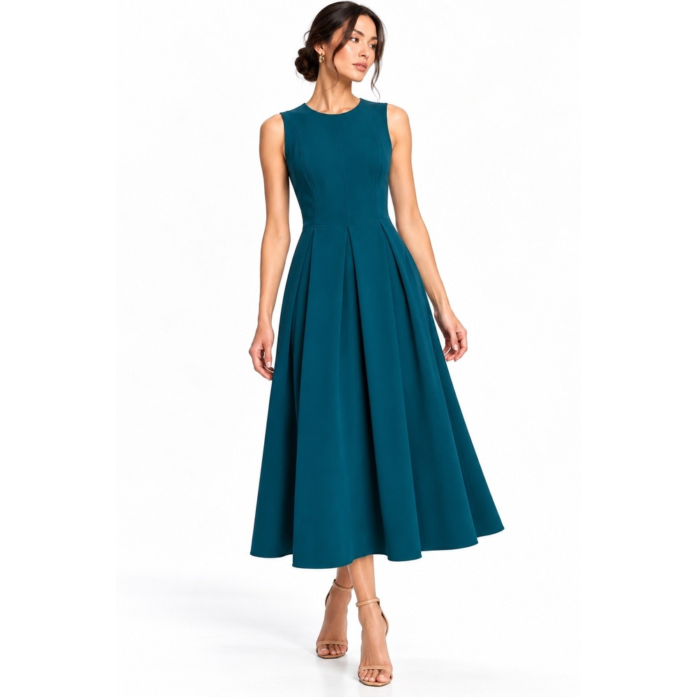 Calvin Klein Womens Sleeveless Crewneck Midi Dress Turquoise Teal Size 10 NEW